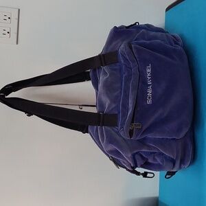 Sonia Rykiel Blue Soft Velour Black Handles Satchel Handbag Shoulder Bag
